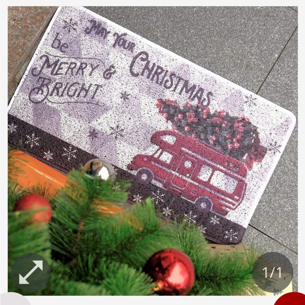 Christmas Themed Doormat with Red Bus Design